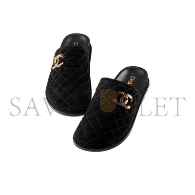 CHANEL MULES SUEDE CALFSKIN & METAL BLACK G38648 X56518 94305